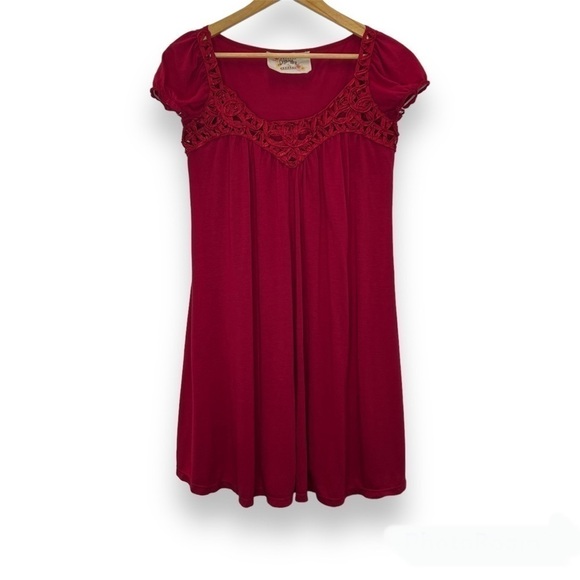 Debbie Miller For Rigo Satin Crochet Look Neckline Tunic Dress S Small - Picture 1 of 5
